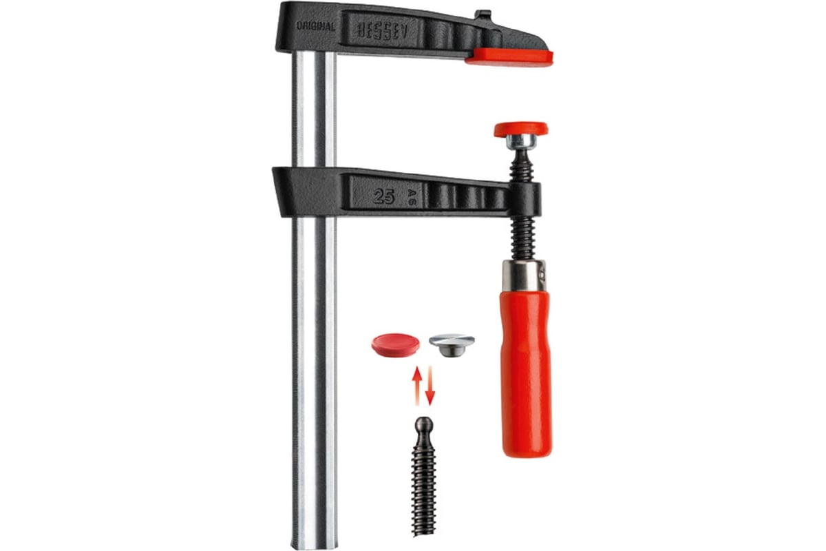 Струбцина BESSEY из ковкого чугуна, 250, 80, усилие 6кН, с деревянной рукояткой BE-TG25B8