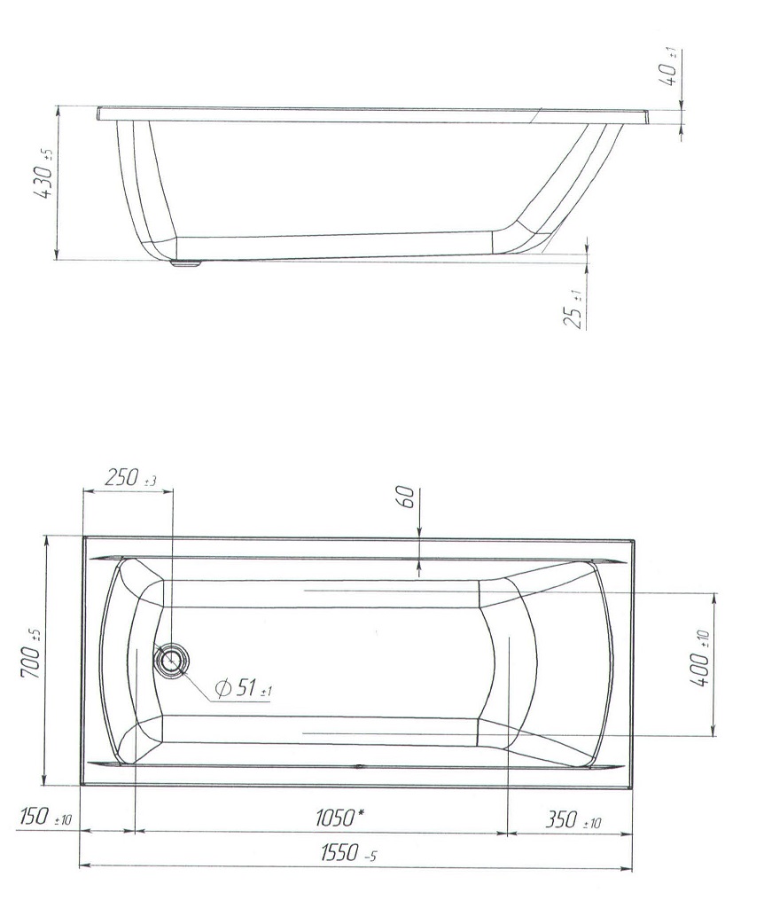 Акриловая ванна Marka One Modern 155x70