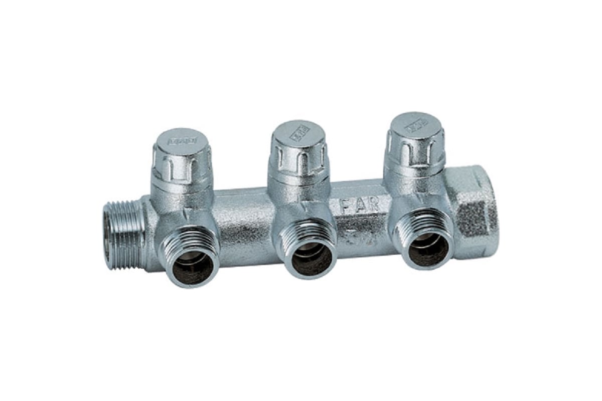 Коллектор балансировочный FAR 3/4 (НР-ВР) с 3 отв. 1/2 EU, хром.(аналог FK 3870 3412) FK 3879 341203