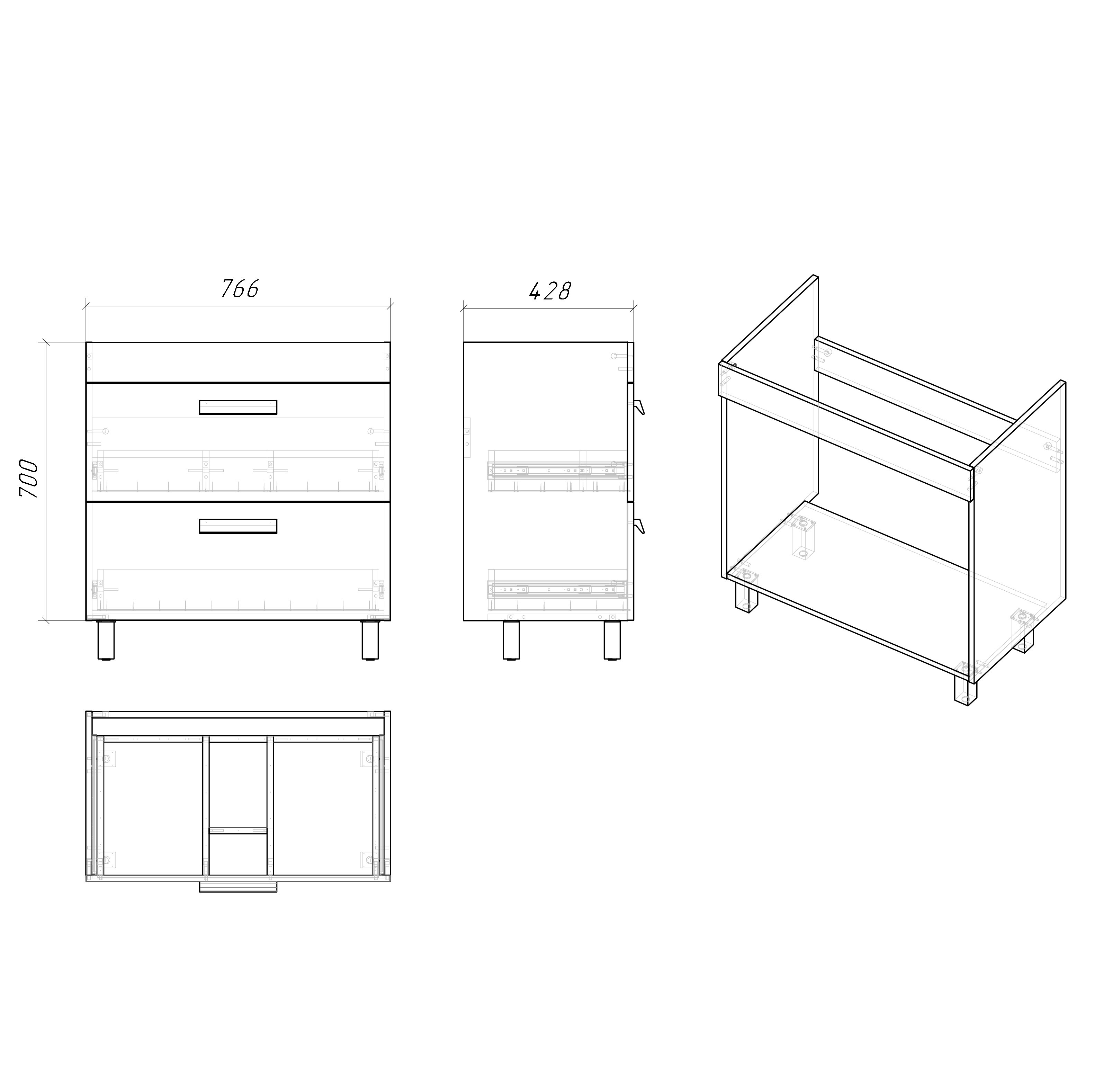 Тумба с раковиной Grossman Нео 80 см два ящика