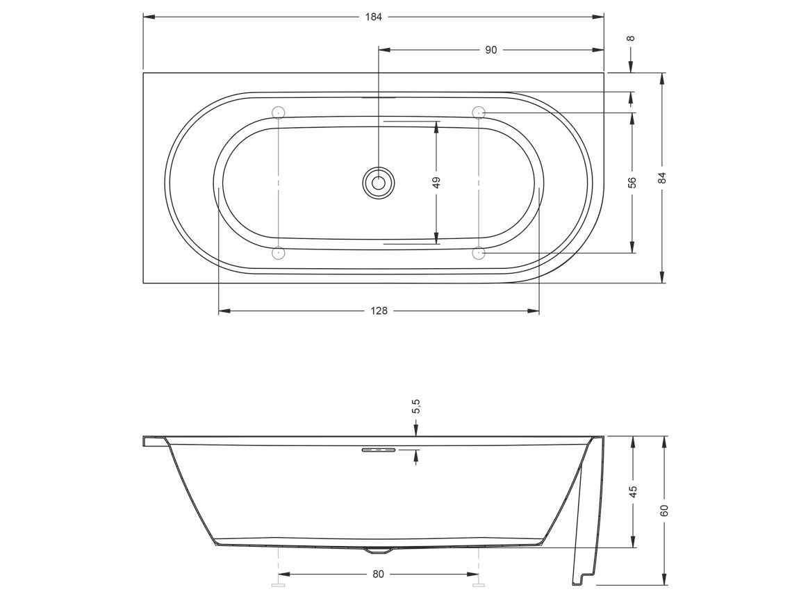 Акриловая ванна Riho Desire Corner 184x84 см R белый матовый