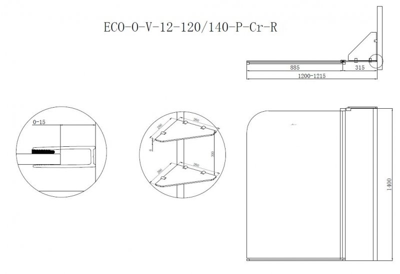 Шторка для ванны Cezares Eco ECO-O-V-12-120/140-P-Cr-R 120x140 рифленая R