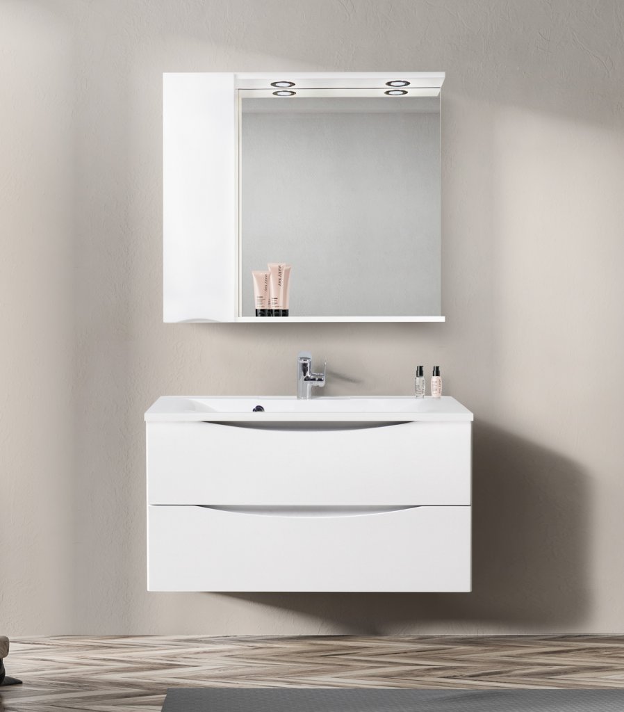 Зеркальный шкаф BelBagno MARINO-SPC-900/750-1A-BL-P-L 90 см, левосторонний, Bianco Lucido