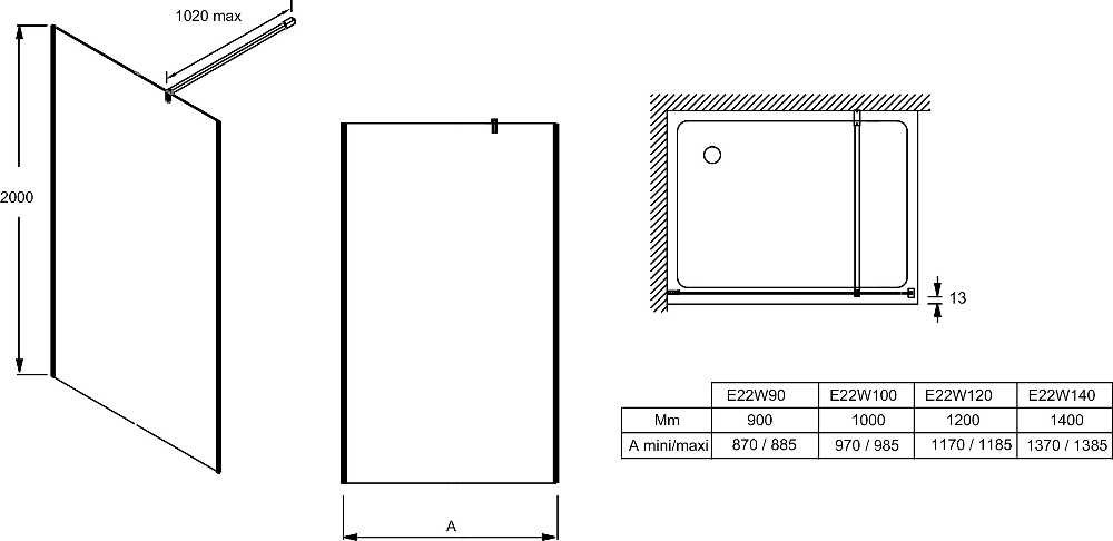 Душевая перегородка Jacob Delafon Contra 90x200 E22W90-GA прозрачная