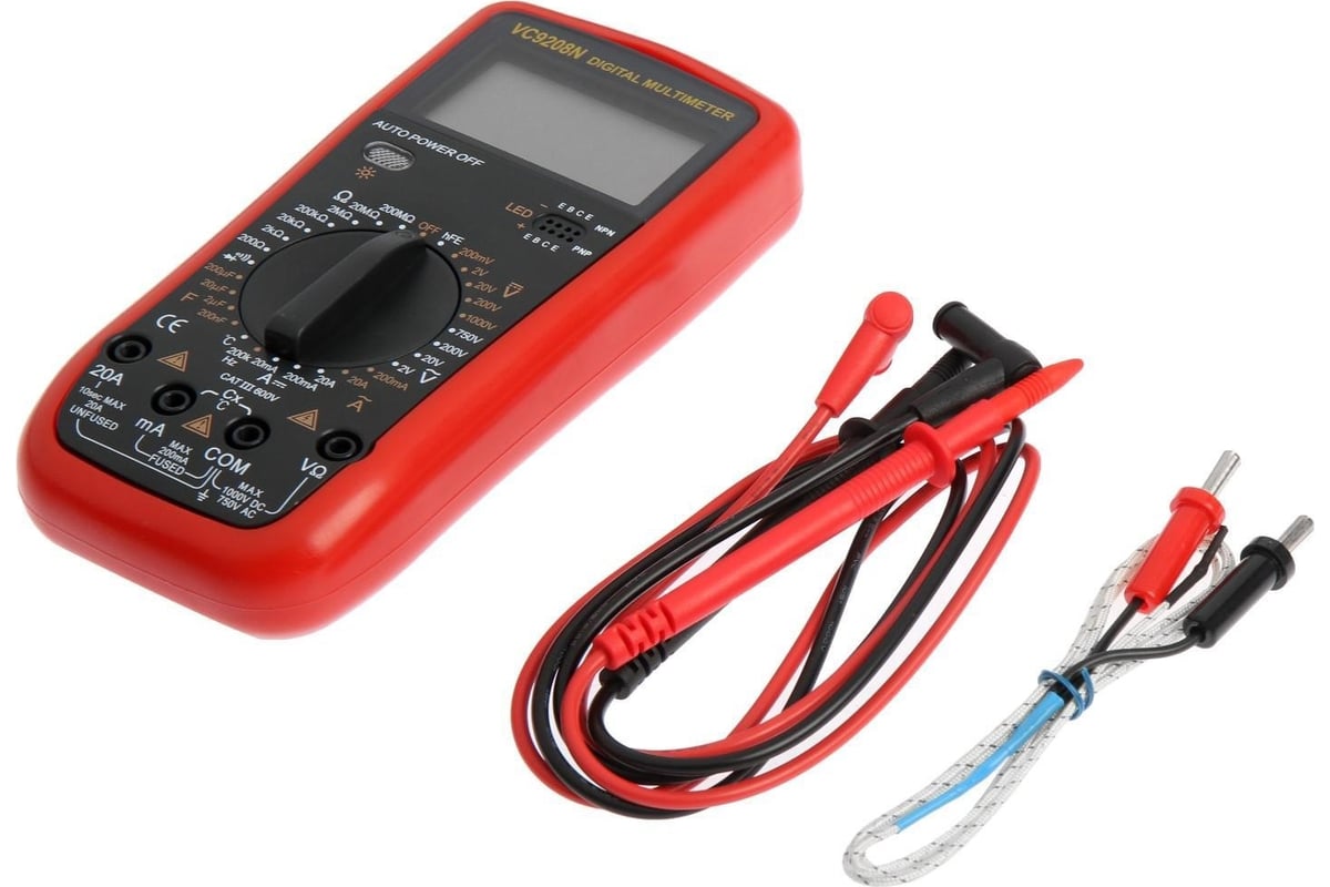 Мультиметр Тундра VC9208N, ACV/DCV, ACA/DCA, 200-200MΩ, 200nF-200mF, -20-1000C, 200 kHz 2768107