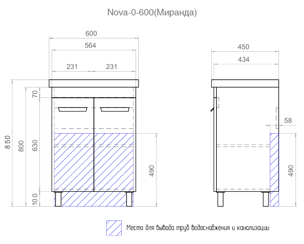 Мебель для ванной Vigo Nova 60 см (под раковину Миранда) с полками