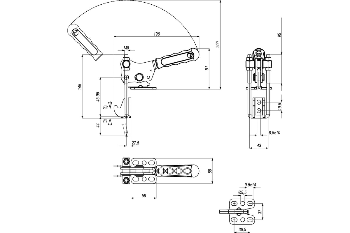 Натяжная регулируемая вертикальная защелка KUKAMET S351-4