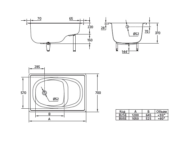 Стальная ванна BLB Europa 105x70 сидячая