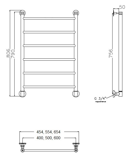 Полотенцесушитель водяной Aquanet Mauro 50x80 см