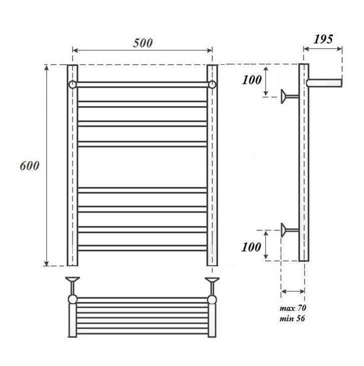 Полотенцесушитель электрический Point PN10156SPE П7 50x60 с полкой, хром