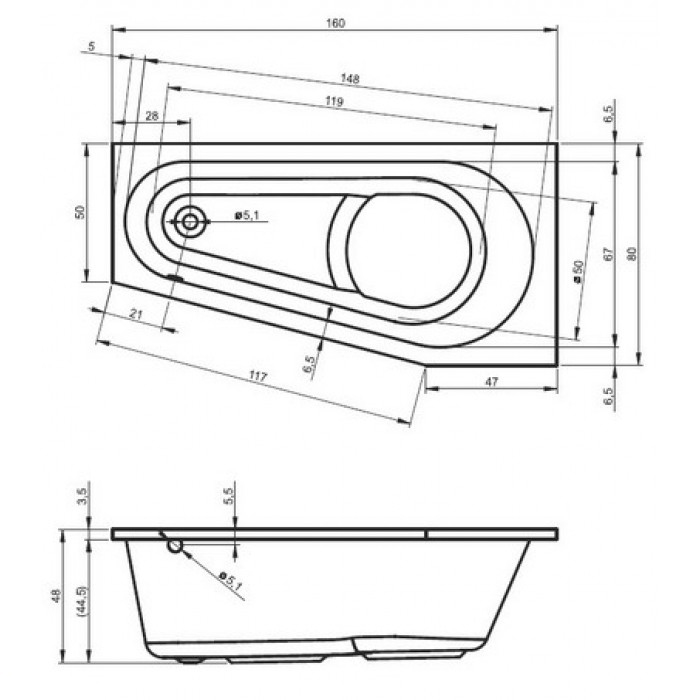 Акриловая ванна Riho Delta 160x80 L/R