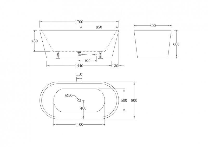 Акриловая ванна BelBagno BB71-1800-NERO-W0 170x80 черный глянец