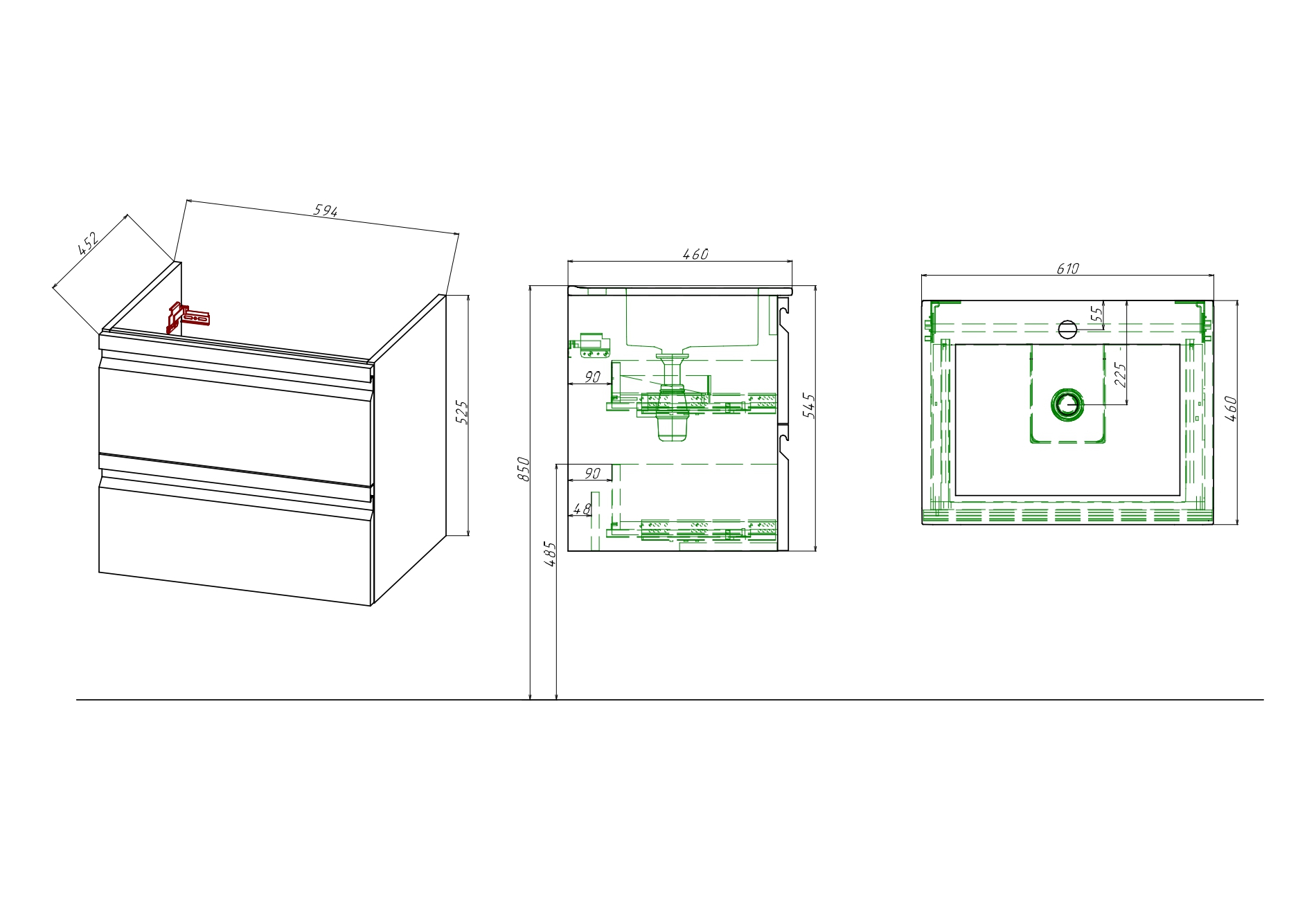 Тумба с раковиной Aquatek Вега 60 см AQ77060