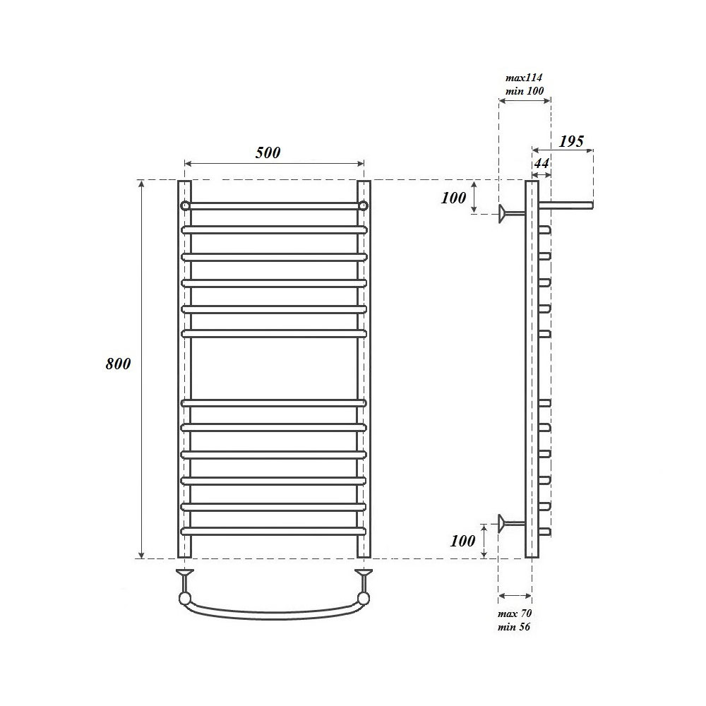 Полотенцесушитель водяной Point PN05158SP П11 50x80, с полкой, хром