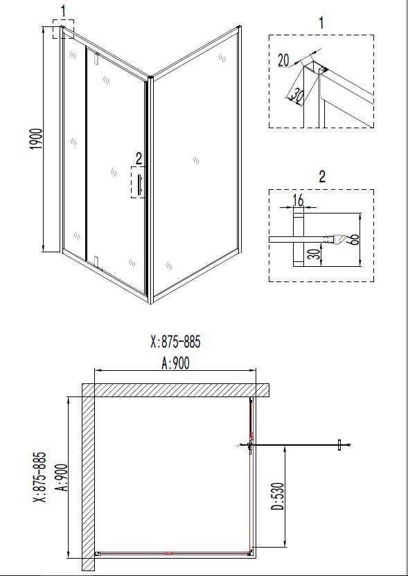 Душевой уголок Niagara Nova NG- 6801-08 Black 90x90 прозрачный, черный