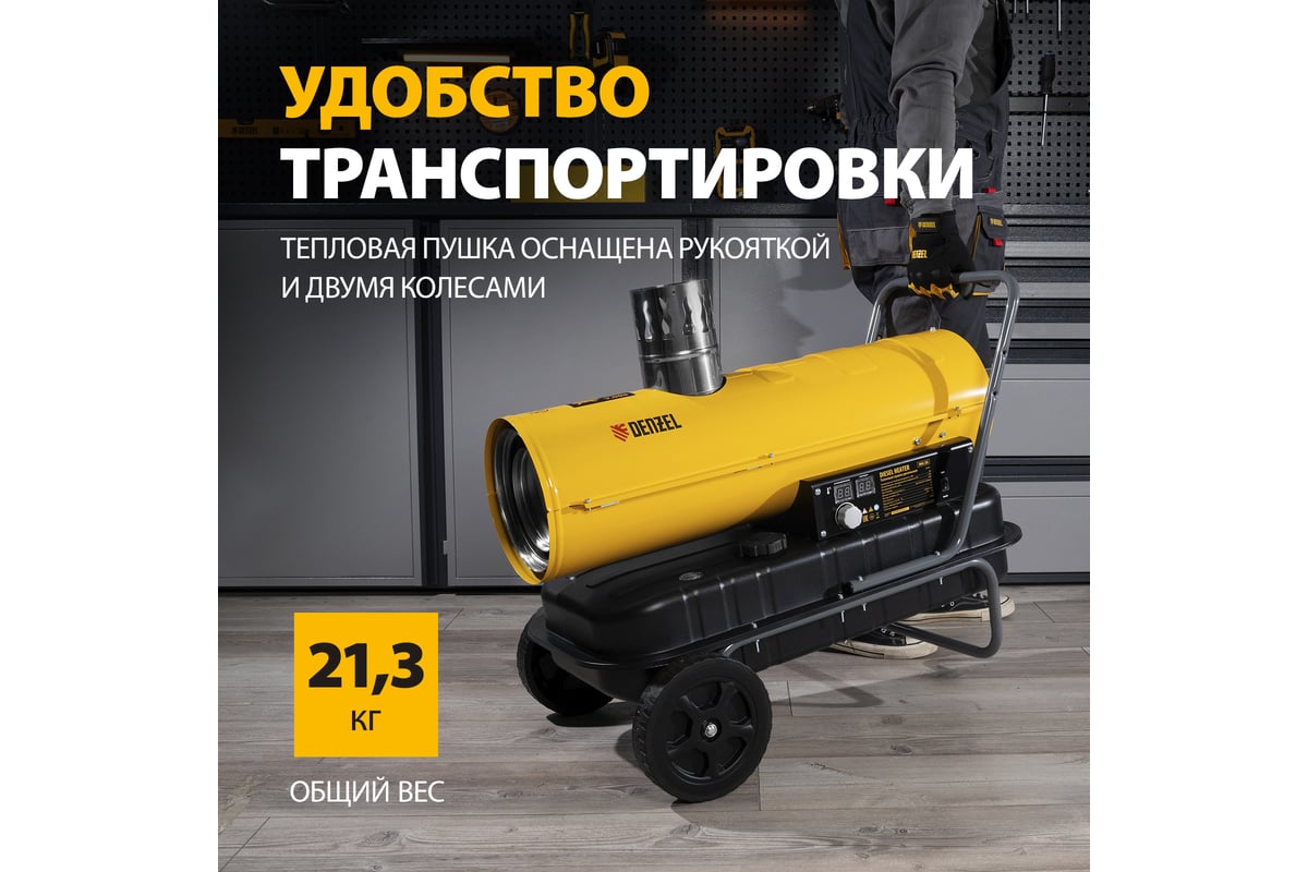 Дизельная тепловая пушка Denzel nhg-20i, 20 кВт, 600 м3/ч, непрямой нагрев, цифровой термостат 96491