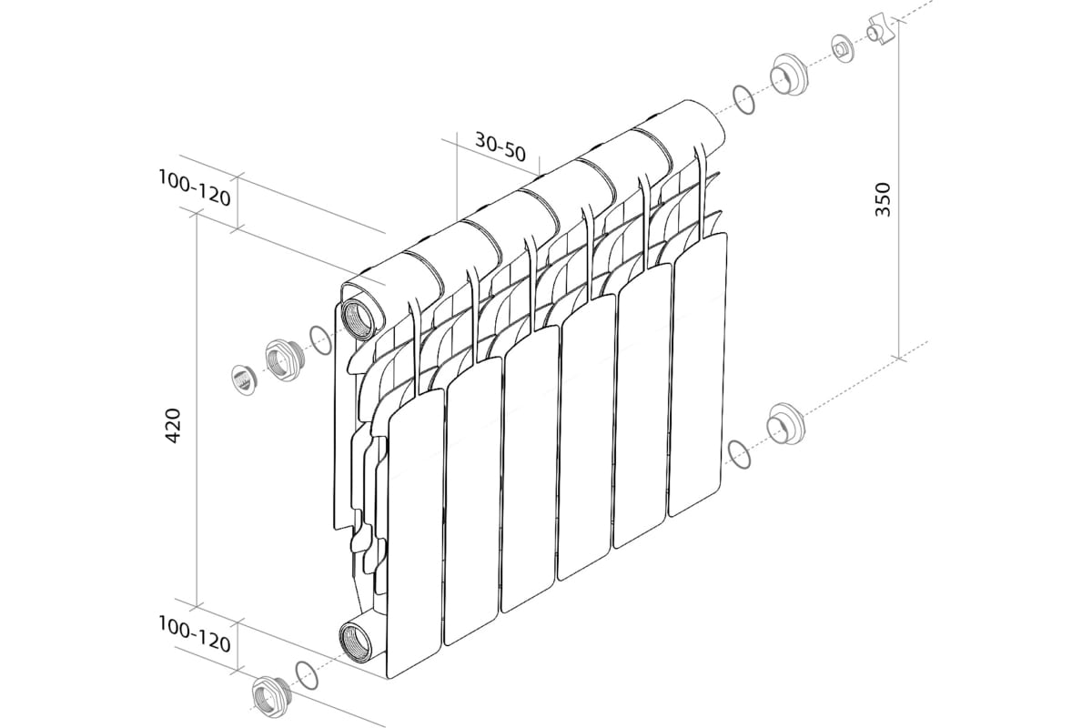 Радиатор Royal Thermo Revolution 350 - 4 секции НС-1070097