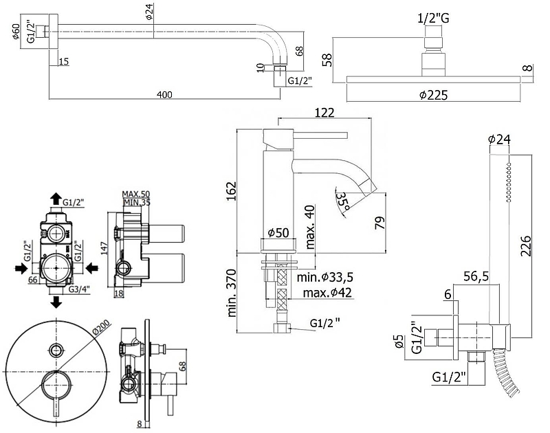 Душевой набор Paffoni Light KITLIG015NO071 черный матовый