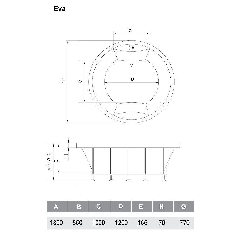 Акриловая ванна Vayer Eva 180x180 Гл000025681