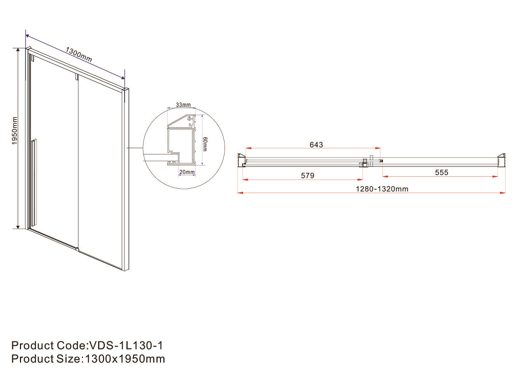 Душевая дверь Vincea Lugano VDS-1L-1 130x195 хром, прозрачная