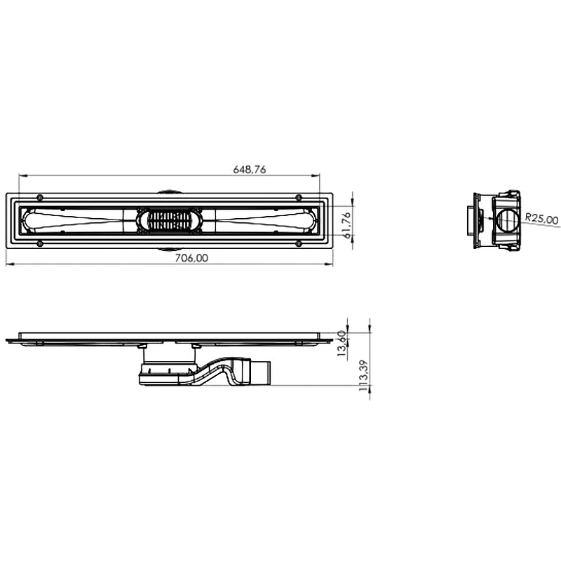 Душевой лоток Timo Basic BLPG-65 S50R 65 см с решеткой сталь, под плитку