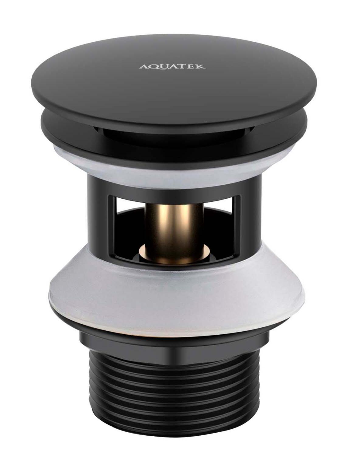 Донный клапан Aquatek AQ6002MB с переливом, Push-open, черный матовый