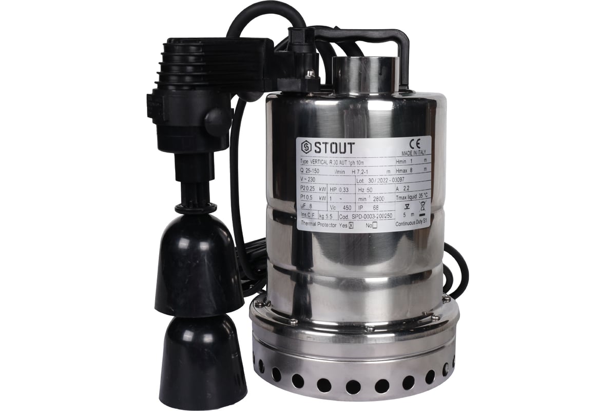 Дренажный насос с вертикальным поплавком STOUT Spd-0003-200250 RG0091CN917S67