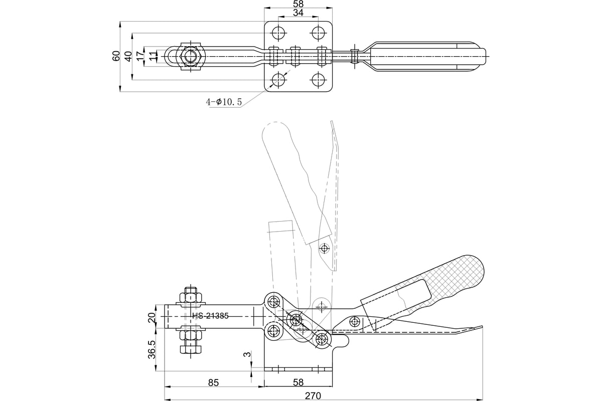 Зажим с горизонтальной рукоятью HAO SHOU HS-21385