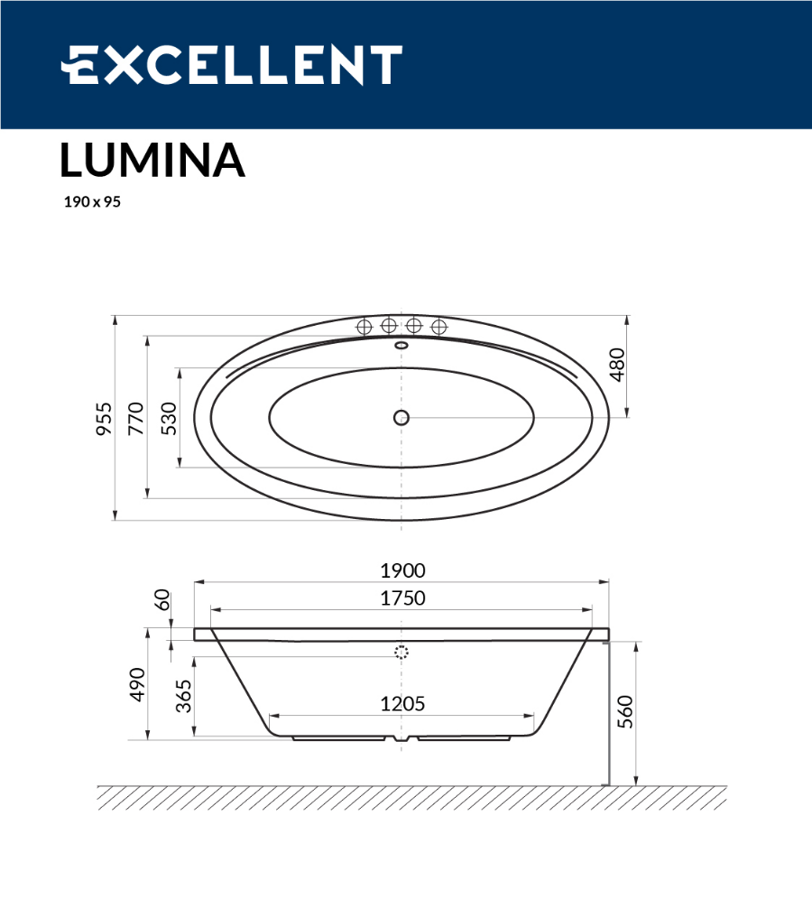 Акриловая ванна Excellent Lumina 190x95