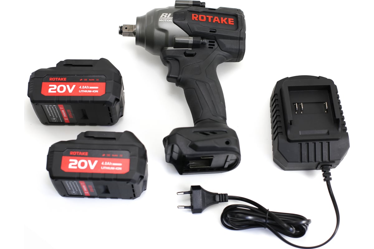 Аккумуляторный ударный гайковерт Rotake 1/2", 1080 нм, 20 В, АКБ 4 Ач 2 шт., в кейсе RC-8803