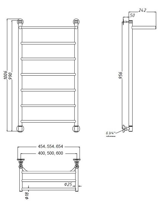 Полотенцесушитель водяной Aquanet Fiona 50x100 см, с верхней полкой