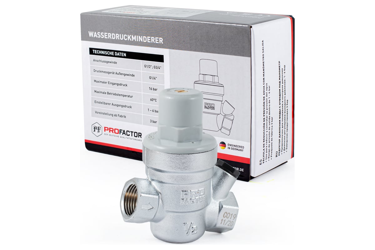 Редуктор давления PROFACTOR мембранный, с отводом под манометр 1/2" PF PRV 253