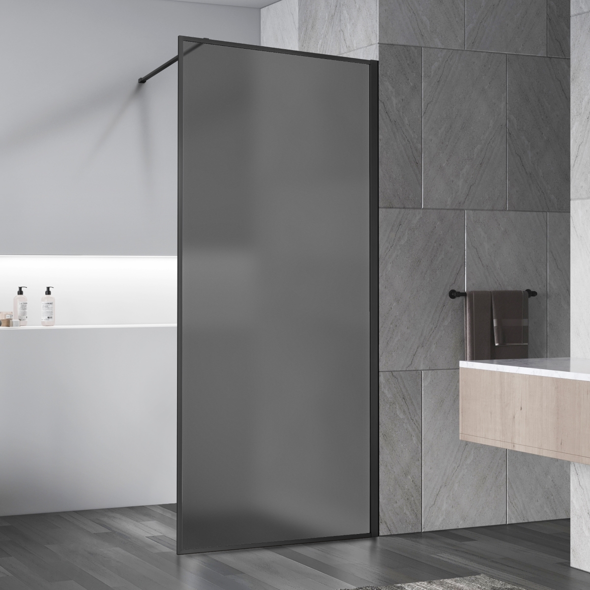 Душевая перегородка Vincea Walk-In VSW-1HP900GFB 90x200 черный матовый, матовое тонированное