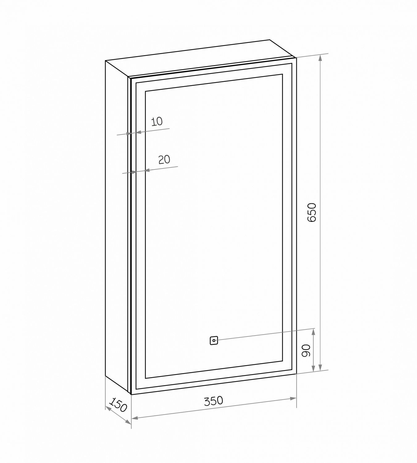 Зеркальный шкаф Art&Max Techno 35x65 AM-Tec-350-650-1D-L-DS-F-Nero с подсветкой, черный матовый