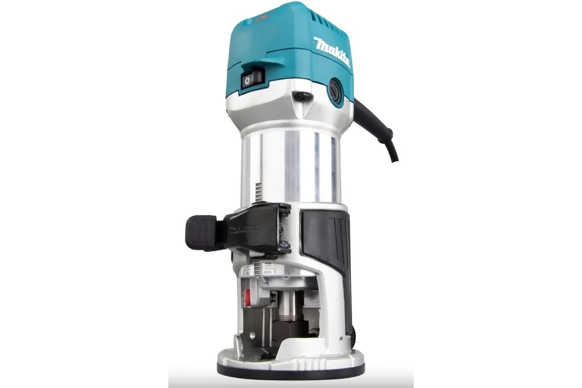 Кромочный фрезер Makita 710 Вт,10000-34000 об/м, цанга 6 и 8 мм, погружная и наклонная базы, копировальные втулки 10 и 16 мм, параллельный упор, сумка RT0702CX2