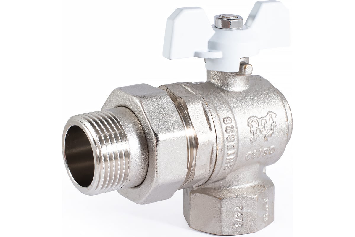 Шаровой кран PROFACTOR PF STANDARD угловой с полусгоном, в/н, ручка бабочка, 1 дюйм PF UBV 326A