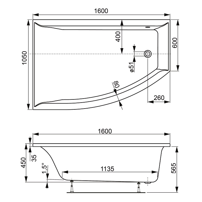 Акриловая ванна VagnerPlast Veronela Offset 160x105 L