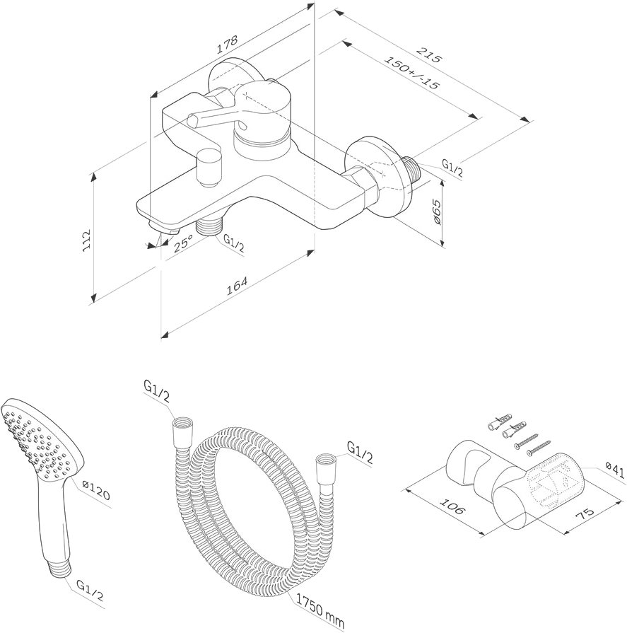 Смеситель для ванны AM.PM X-Joy S F85B15000 с душем