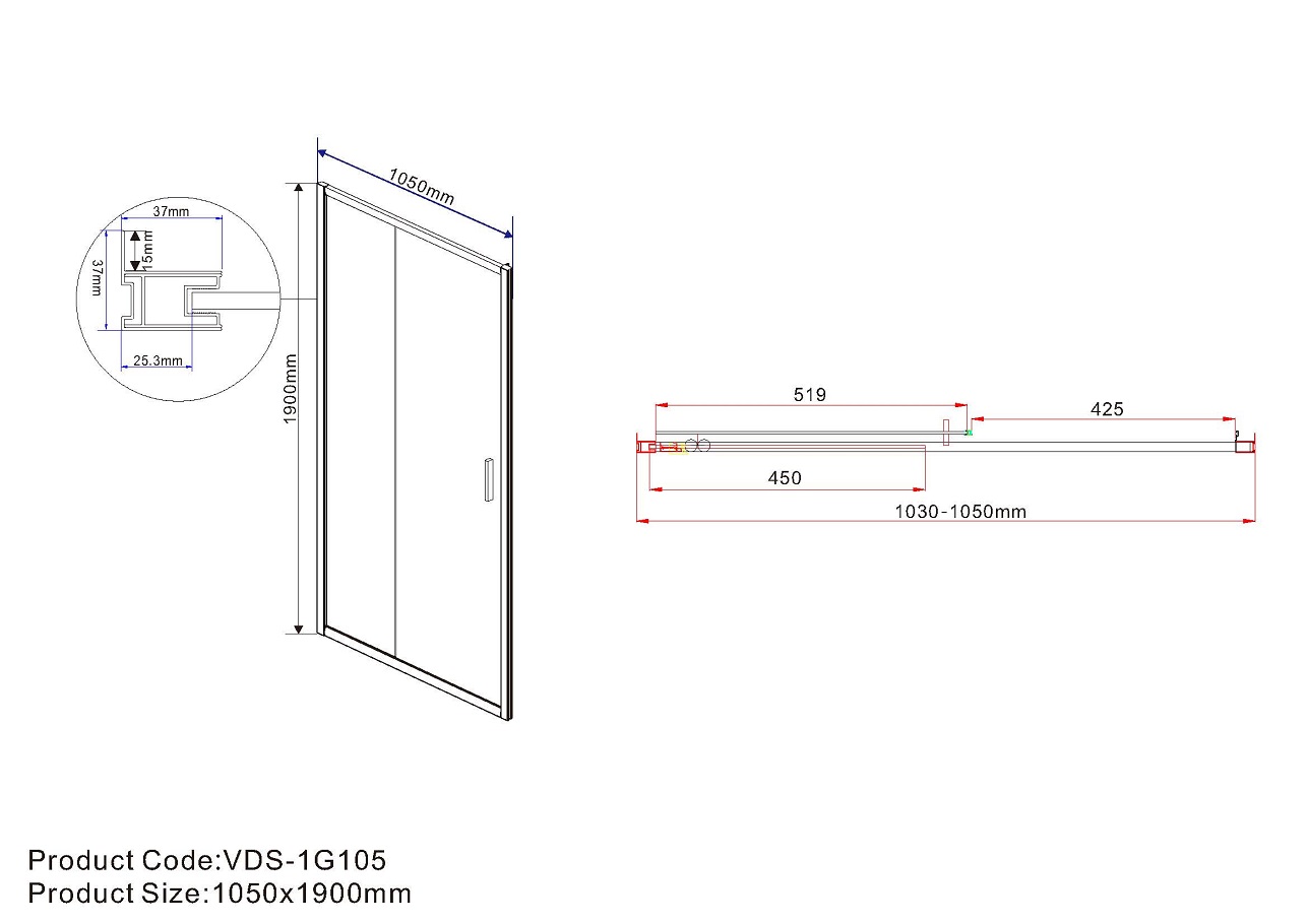 Душевая дверь Vincea Garda VDS-1G105CL 105x190 хром, прозрачная