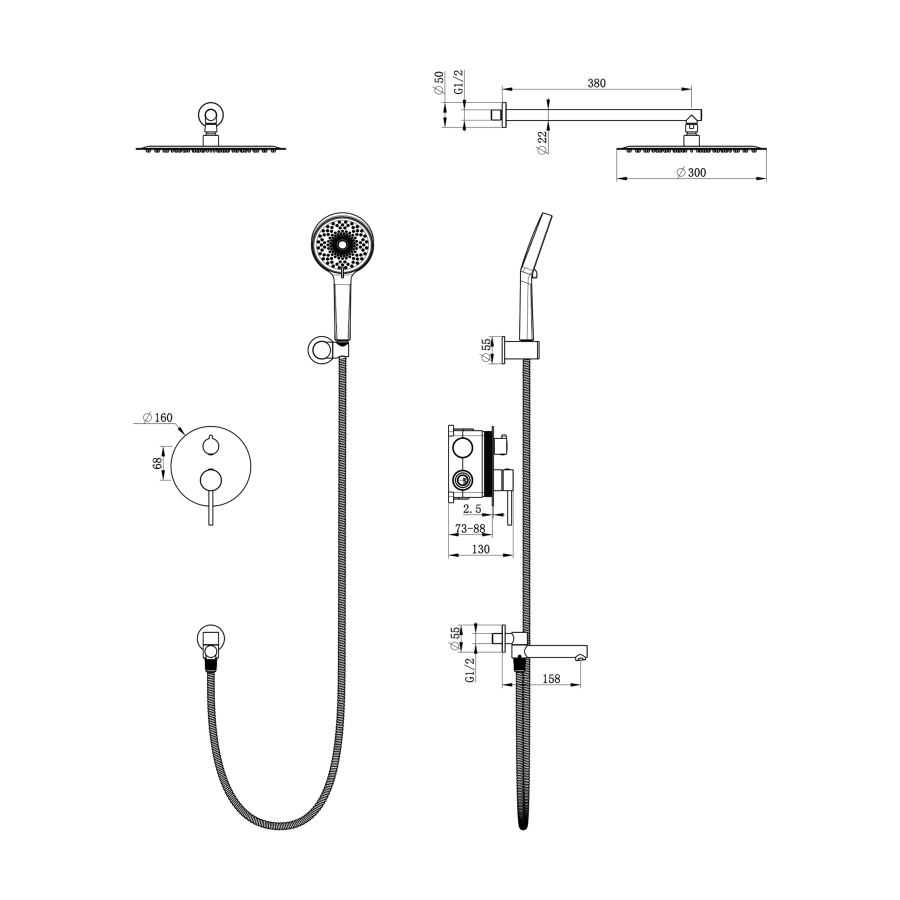 Душевой набор Oliveeka Y-Line OL-939017-MB черный матовый