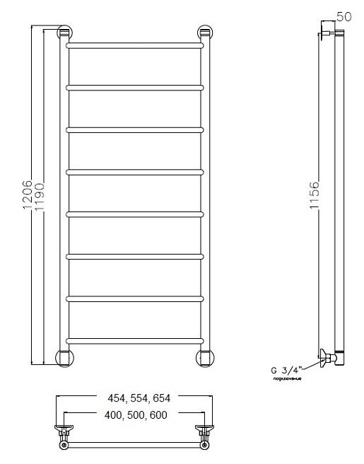 Полотенцесушитель водяной Aquanet Mauro 40x120 см