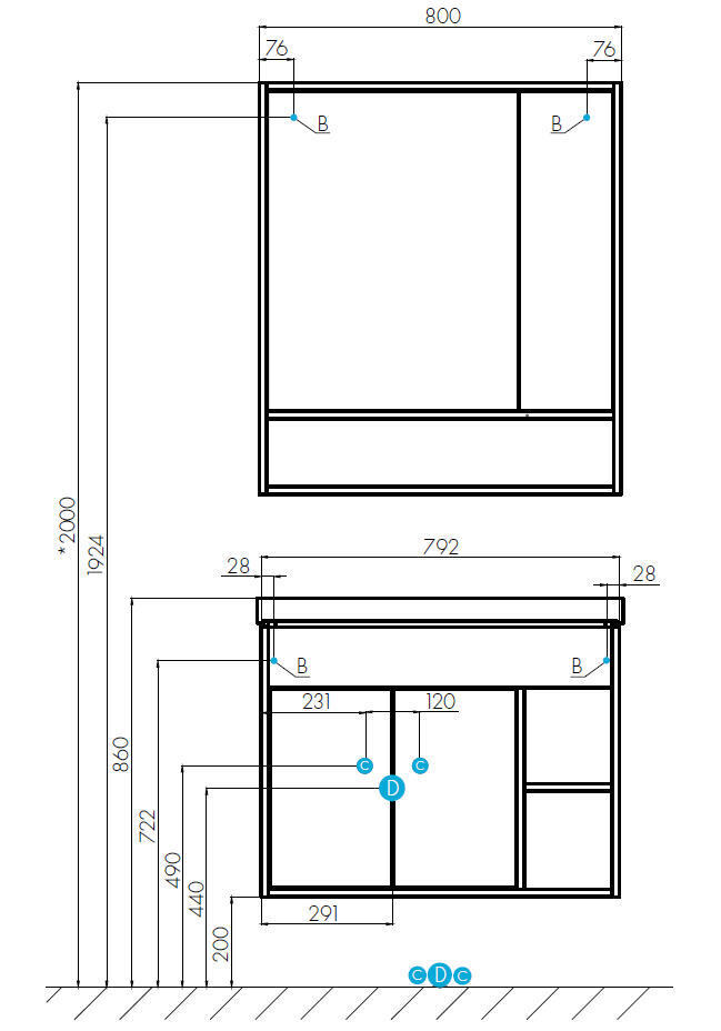 Тумба с раковиной Акватон Флай 80 см белый/дуб крафт 1A2374K0FAX10