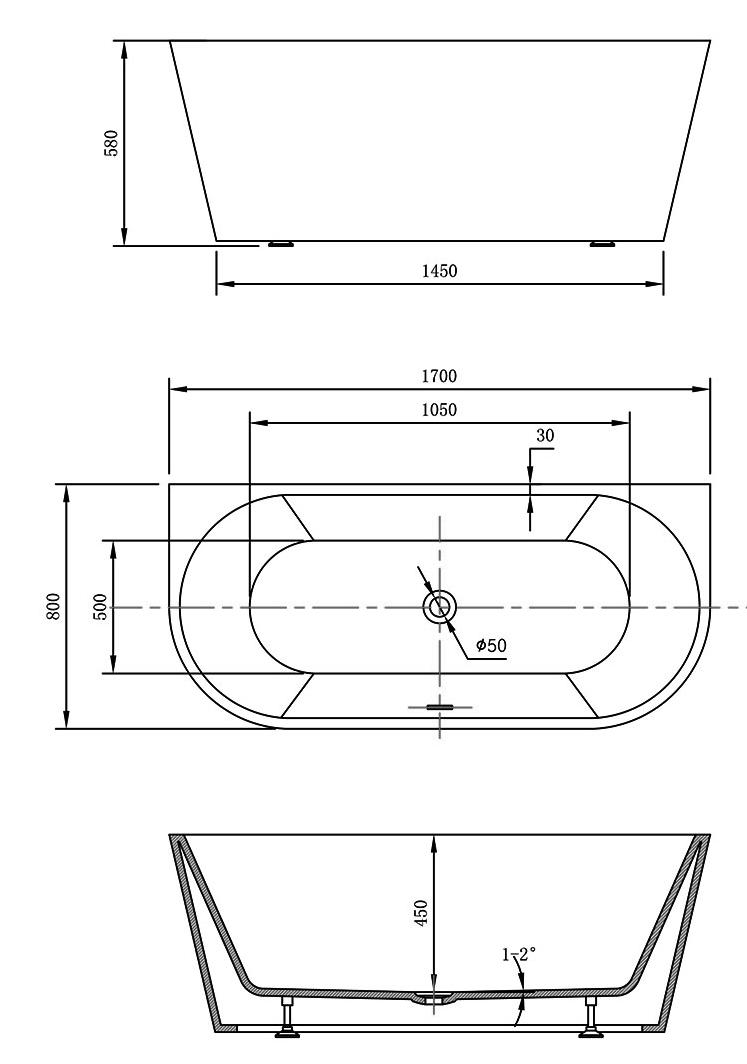 Акриловая ванна Vincea VBT-421 170x80 черный