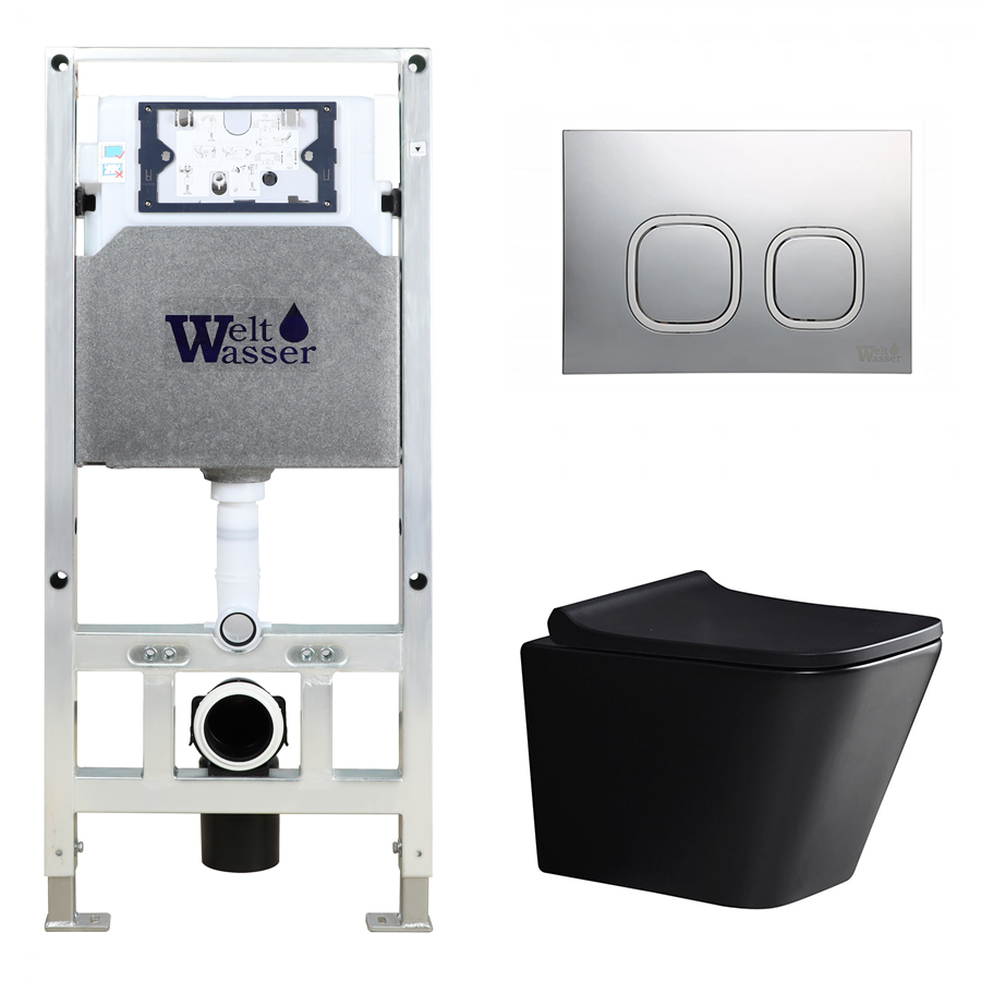Комплект Weltwasser 10000010529 унитаз Gelbach 041 MT-BL + инсталляция + кнопка Amberg RD-CR