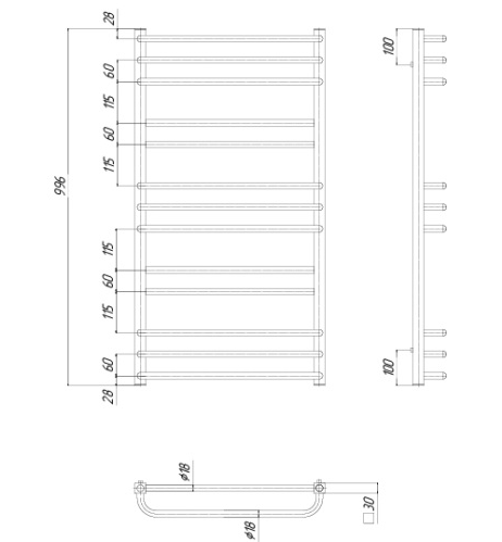 Полотенцесушитель водяной Ravak Cube P13 53x100