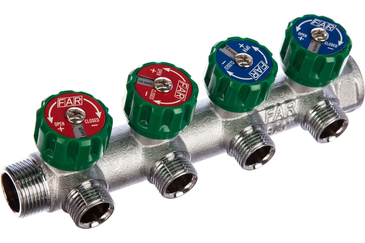 Регулирующий коллектор FAR 3/4" ВР-НР с 4 отв. 1/2" НР межосев. 45 мм FK 3824 3412