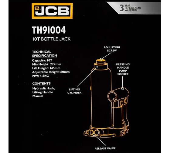 Бутылочный домкрат JCB 10 т, с клапаном, TH91004(58016) JCB-TH91004(58016)