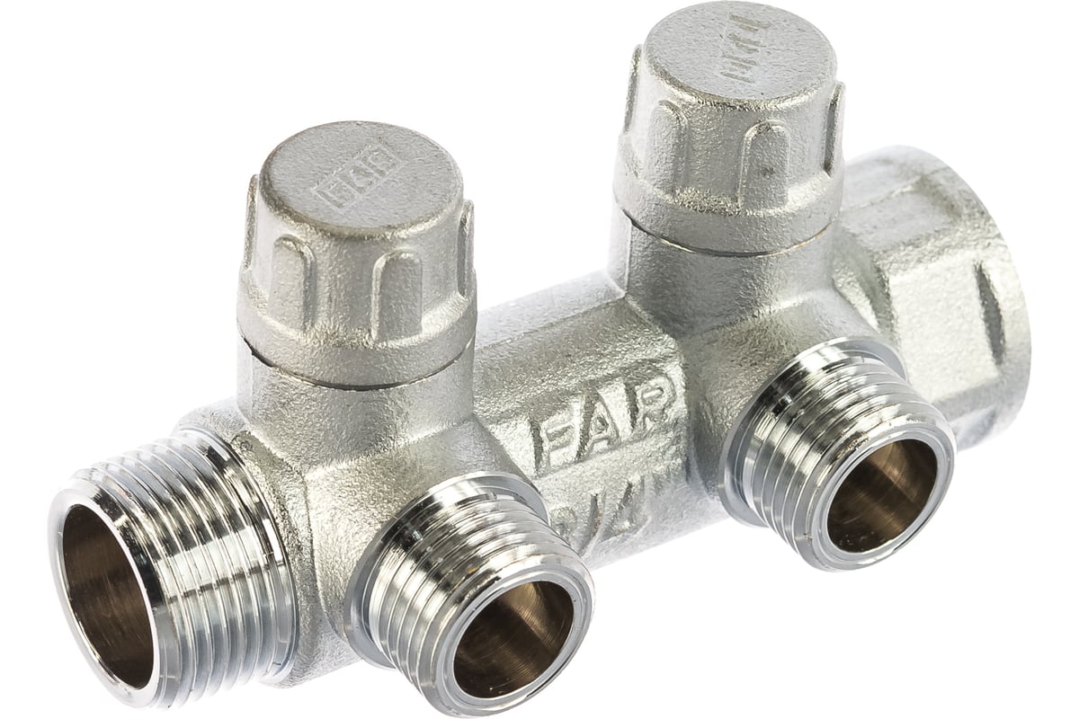 Запорный коллектор с 2 отводами FAR 3/4" 1/2" НР, плоск.присоед. FK 3860 3412TP