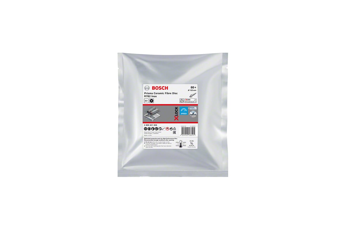 Диск фибровый R782 Prisma (25 шт; 125х22.2 мм; P80; X-Lock) Bosch 2608621826