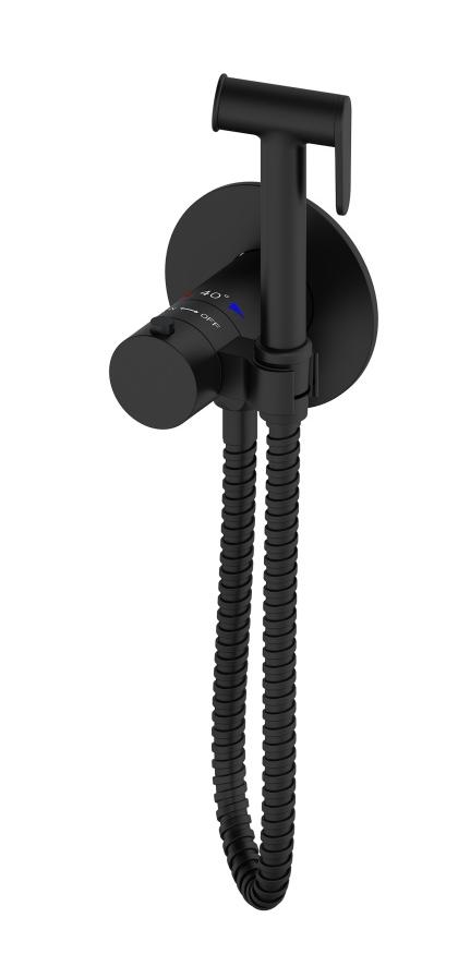 Смеситель Oliveeka Y-Line OL-829909-MB с гигиеническим душем, термостат, черный матовый